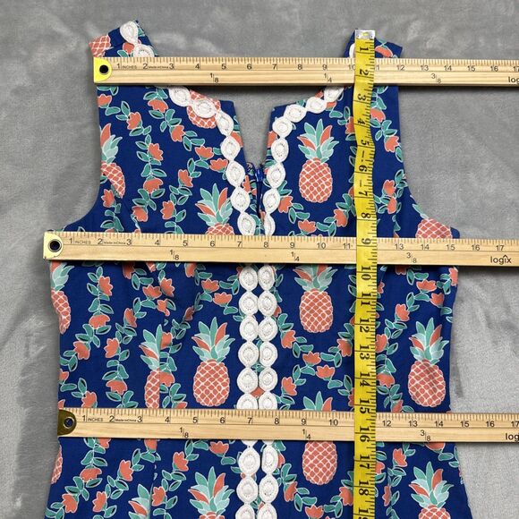 Crown & Ivy Women’s Size 8 Blue Pineapple Print Sleeveless Sheath Dress Lace Tri - Picture 2 of 8